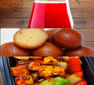Strawberry Firangi Juice 350Ml+Paneer Chilli [9 Pieces]+Gulab Jamun (2 Pieces)           