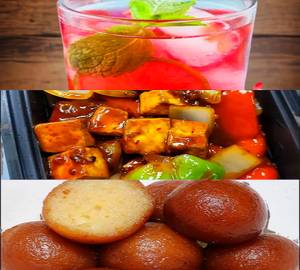 Strawberry King Juice 350Ml+Paneer Chilli [9 Pieces]+Gulab Jamun (2 Pieces)           