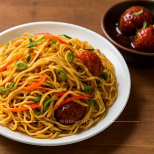 Veg Hong Kong Noodles With Veg Manchurian Dry