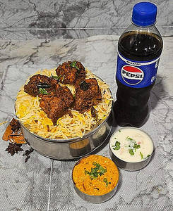Chicken Dum Biryani [2Pieces] With Pepsi Soft Beverage [250 Ml]
