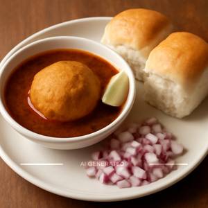 Puneri Rassa Vada(1 Vada, Rassa, Onion, Lemon & 2 Pav)