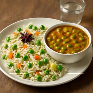 Veg Pulao With Matar Curry Sweet
