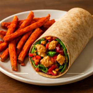 Spciy Chicken Wrap + Sweet Potato Fries 