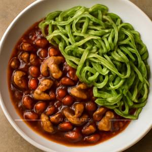 Mushroom Chilly Beans With Basil Noodles