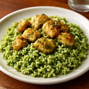 Chicken Cauliflower Risotto Made In Basil Pesto With Cheese