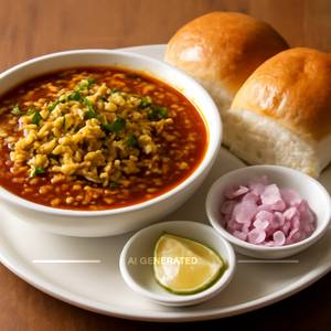 Puneri Misal Pav (Misal, 2 Pav, Onion & Lemon & Our Own Made Farsan