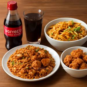 Half Chicken Rice + Half Chicken Noodles + Half Crispy + Coke 650 Ml