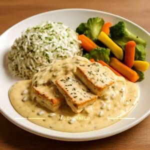 Cottage Cheese In Garlic Pepper Sauce With Herb Rice & Sauteed Veggies