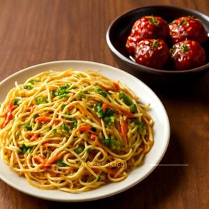 Veg Hakka Noodles With Veg Manchurian Dry