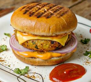Cheesy Aloo Tikki Burger