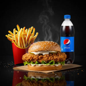 Zinger Chicken Burger + Fries + Soft Drinks