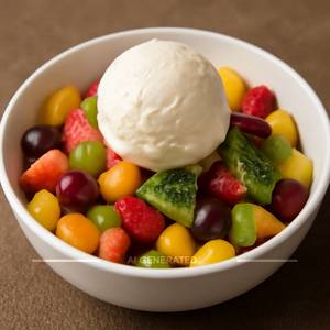 Mixed Fruit Salad With Vanilla Ice Cream