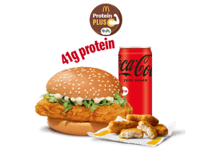 McSpicy Chicken Burger Protein Plus + 4 Pc Chicken Nuggets + Coke Zero
