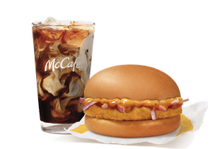 Chicken Surprise Burger + Iced Coffee