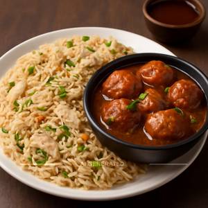 Chicken fried rice with chicken manchurian