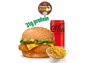 McSpicy Premium Veg Burger Protein Plus + Corn + Coke Zero