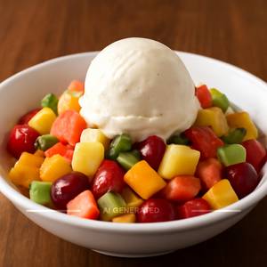 Fruit Salad with Vanilla Ice Cream