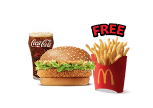 Crispy Veggie Burger + Coke Combo (M), Get Free Fries (M)