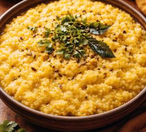 Plain khichadi + chokha + achar + papad