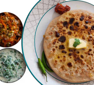 2tawa Gobhi Paratha +raita +pickle +mint Chutney+onion