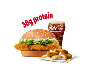 Crispy Chicken Burger Protein Plus + 4 Pc Chicken Nugget + Coke Zero