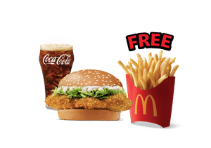 Crispy Chicken Burger + Coke Combo (M), Get Free Fries (M)