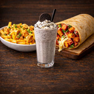Shake & Bite Combo Chicken Overload Wrap, Cheesy Chicken Fries & Oreo Milkshake