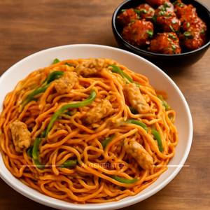 Chicken schezwan noodles + chilli chicken