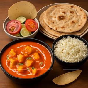 Paneer Butter Masala[200 G] With 3 Butter Tawa Roti And Roasted Papad