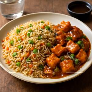 Paneer fried rice with paneer chilli