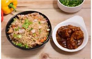 Boneless Chilly Chicken Gravy ( 4 Pcs ) + Chicken Fried Rice ( Half )