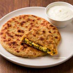 Paneer Paratha With Curd