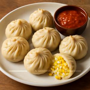 Cheese And Corn Steamed Momos [6 Pieces]