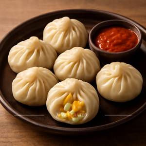 Cheese Corn Steamed Momos [12 Pieces]