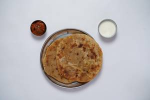 2pic aalu paratha+curd+pickle