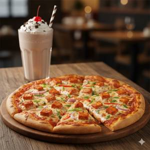 Schezwan Paneer Pizza [Medium, 8 inches] with Milkshake