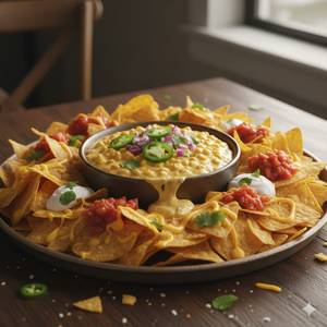Nachos Platter with Cheese Corn Dip