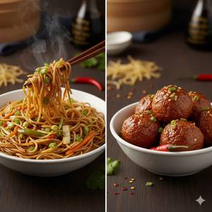 Veg Hakka Noodles + 3 Pcs Manchurian 