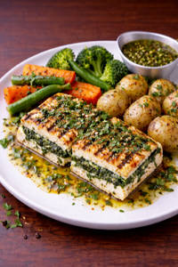Grilled Cottage Cheese & Steak With Herb Jus