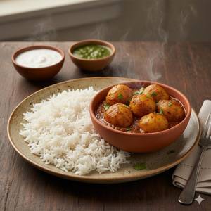 Plain Rice + Aloo Dum
