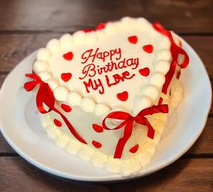 Birthday Love Heart Shape Vanilla Cake