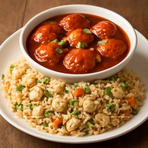 Chicken fried rice with chicken manchurian