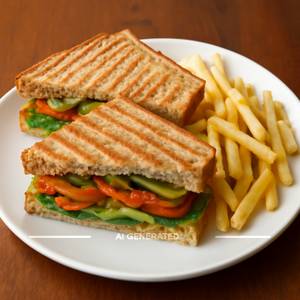 Veg Sandwich with French Fries