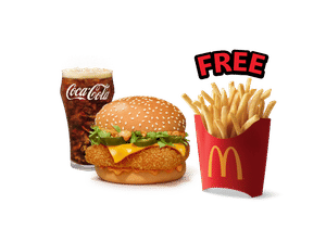 McSpicy Premium Veg Burger + Coke Combo (M), Get Free Fries (M)