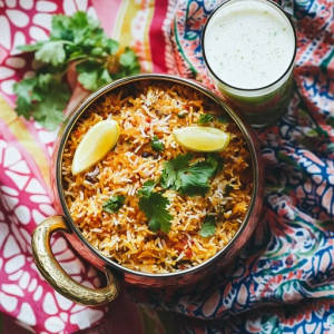 Biryani with Lassi sweet
