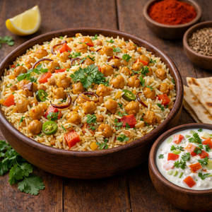 Kabuli chana pulao with raita
