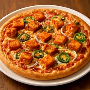 Spicy paneer tikka pizza