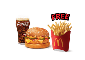Corn & Cheese Veg Burger + Coke Combo (M), Get Free Fries (M)