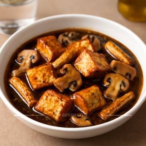 Cottage cheese with mushroom and baby corn in soya sauce
