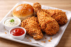 3 Pcs Big Broasted+ 1 Bun+ Garlic Dip + Tomato Kecthup